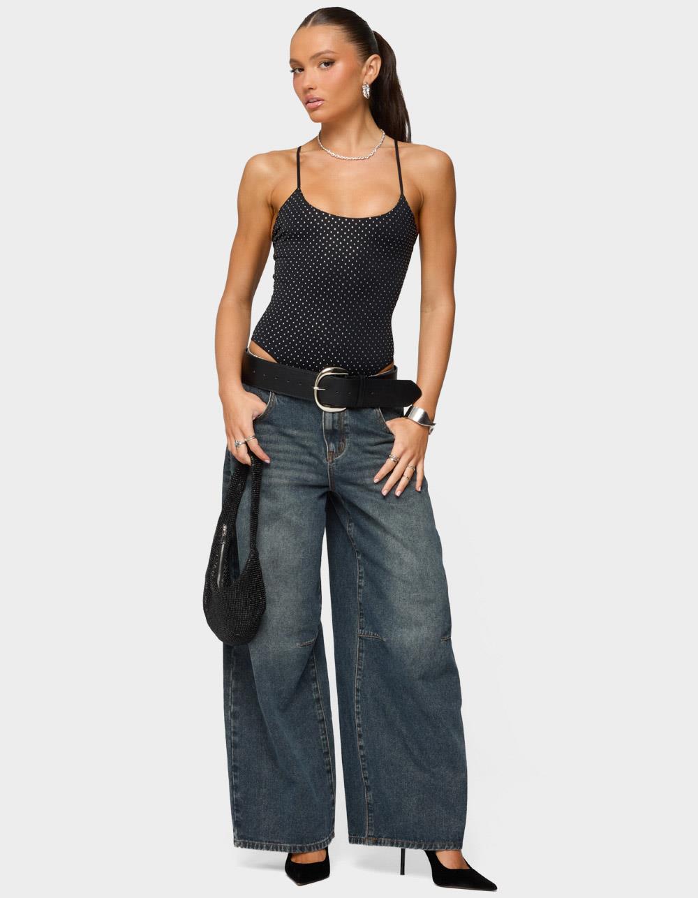 EDIKTED Georgey Rhinestone Bodysuit - BLACK