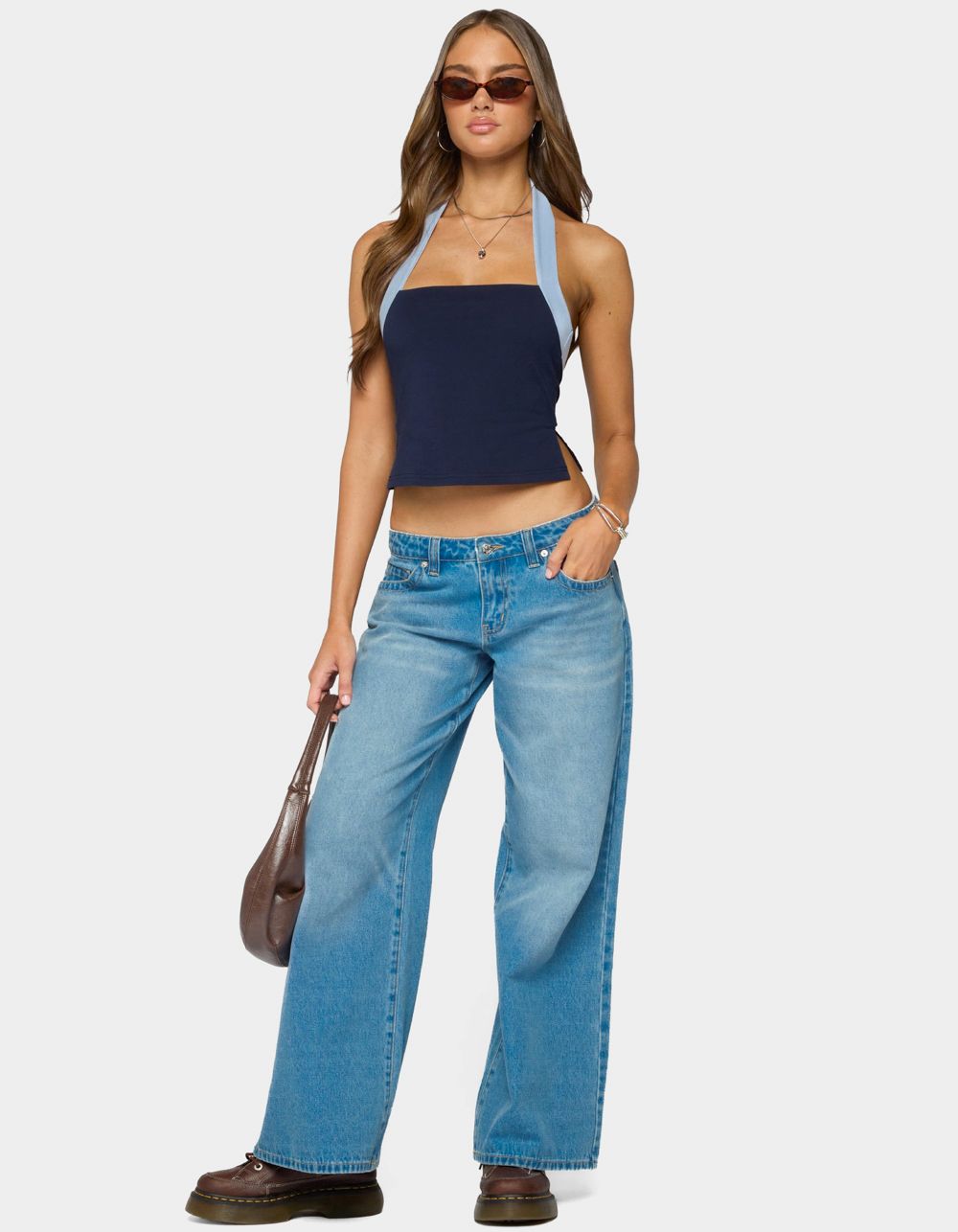 EDIKTED Tanna Contrast Halter Top - NAVY