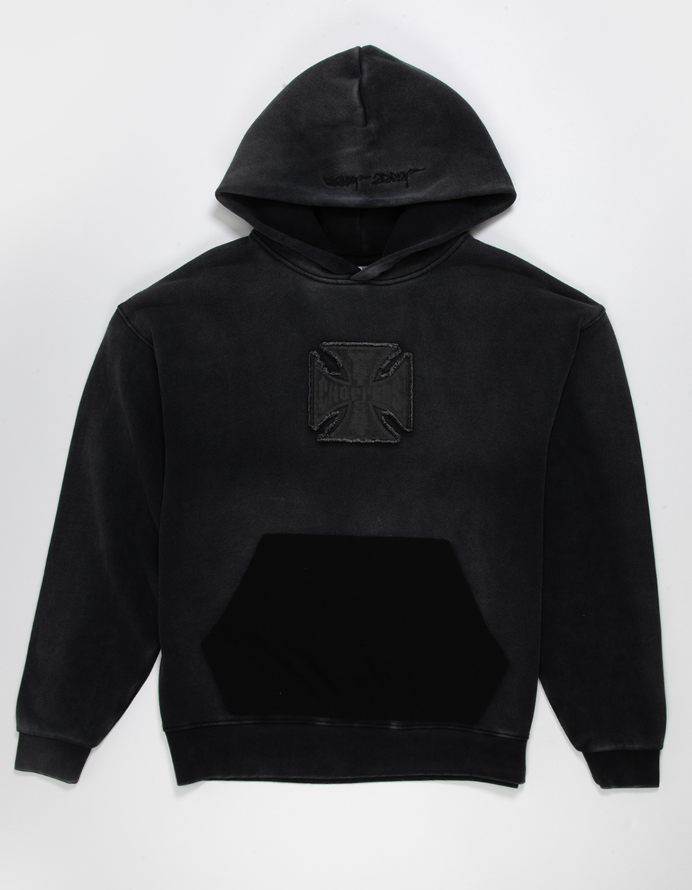 WEST COAST CHOPPERS Ghost Fray Mens Hoodie  - WASHED BLACK