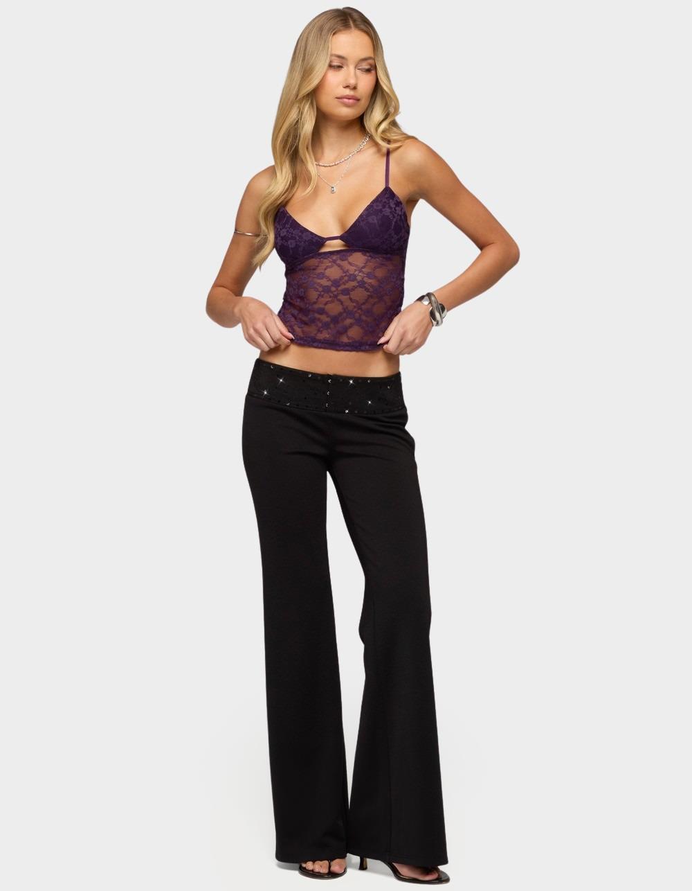EDIKTED Katalia Sequin Flared Pants - BLACK