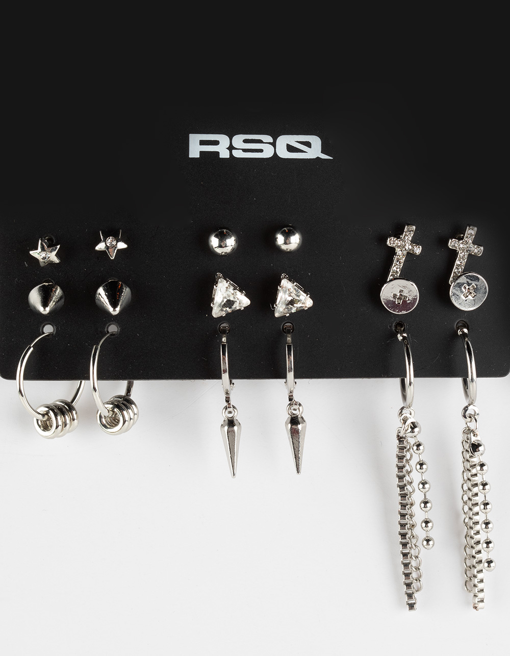 RSQ 9 Pack Cross Chain Hoop Earring Set