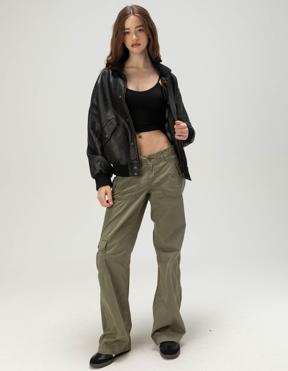 BDG Urban Outfitters Leon Womens Faux Leather Bomber Jacket - BLACK
