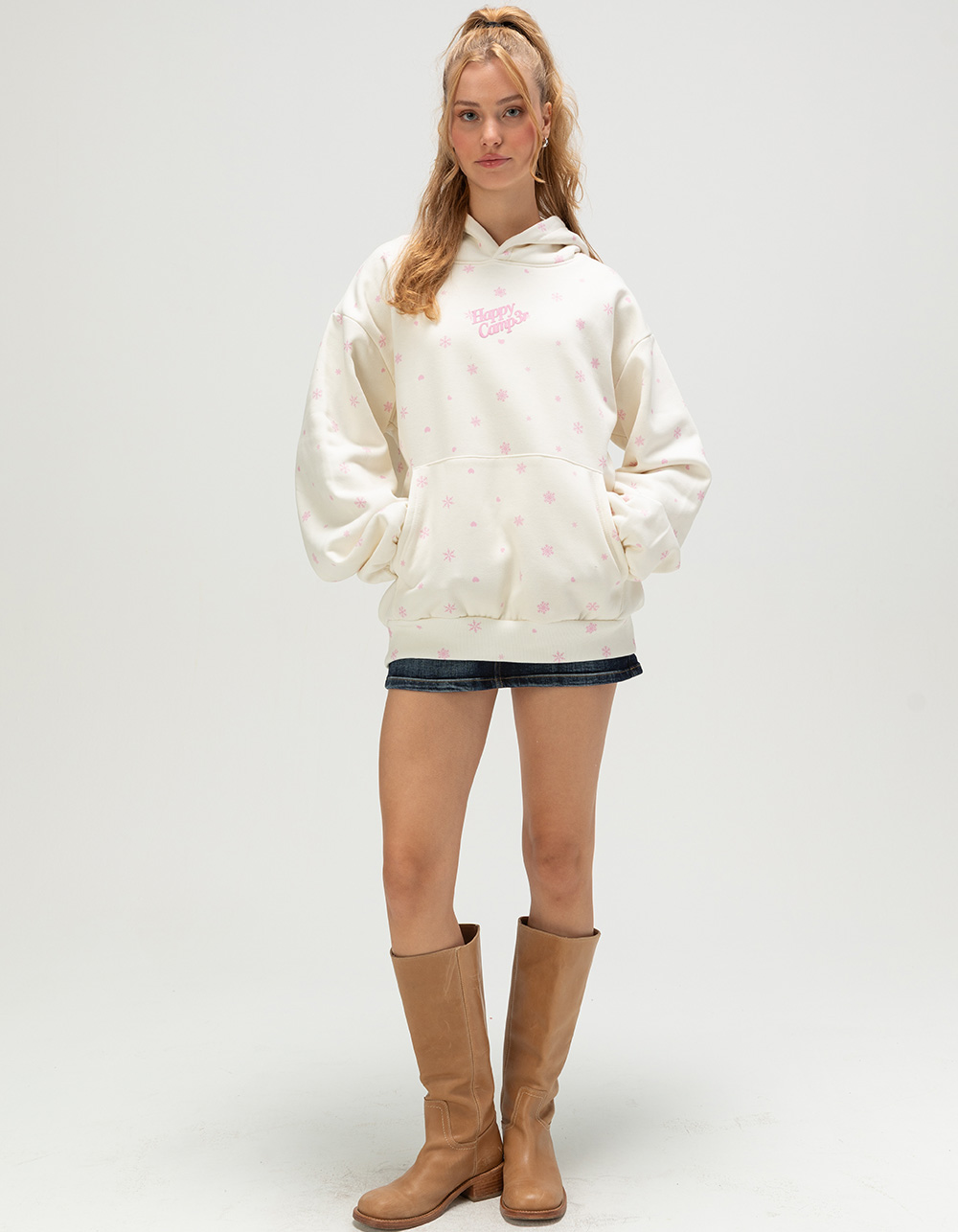 HAPPY CAMP3R Snowflakes Puff Womens Hoodie - CREAM