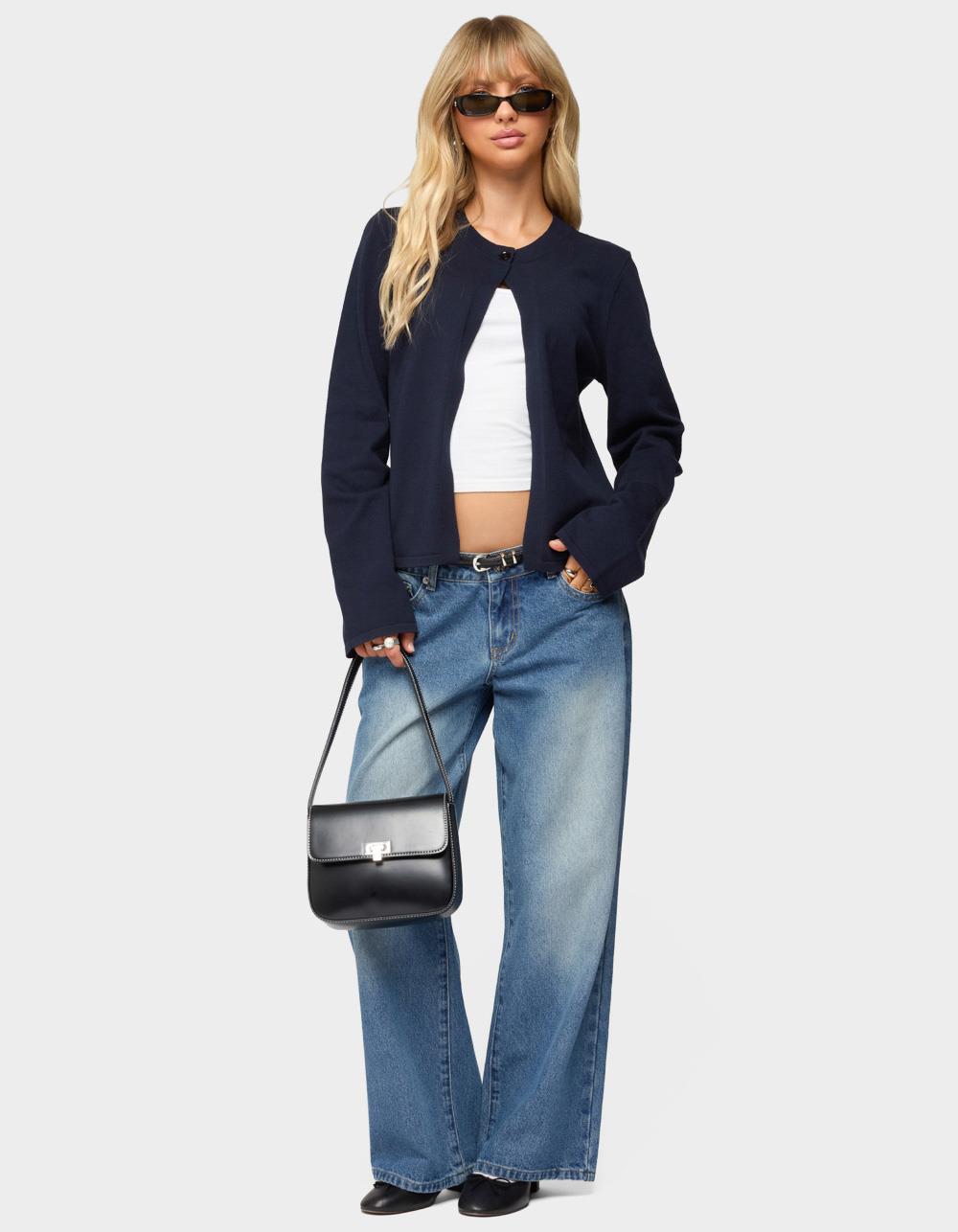 EDIKTED Jenie Split Front Knit Cardigan - NAVY