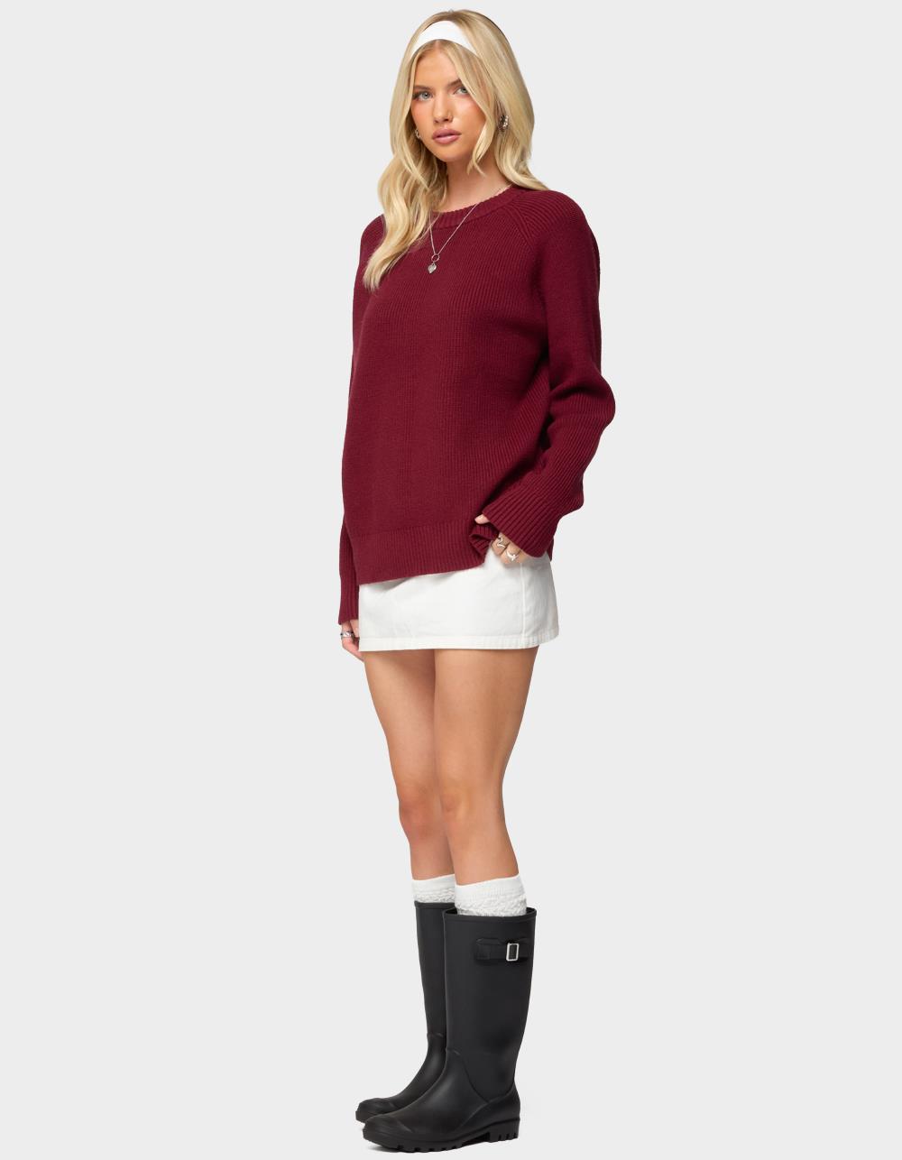 EDIKTED Lavonne Oversized Knit Raglan Sweater - DK RED