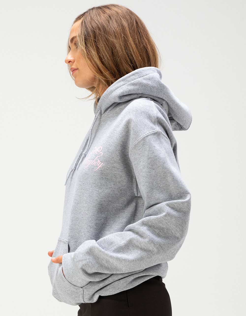PLAYBOY Ribbon Bow Womens Hoodie - HEATHER GRAY