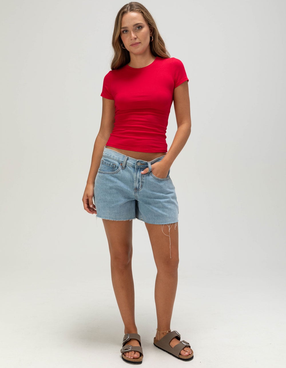BOZZOLO Womens Long Baby Tee - RED