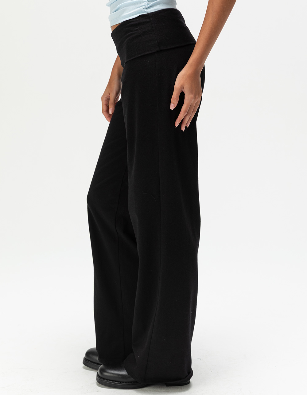 TILLYS Womens Fold Over Wide Leg Pants - BLACK