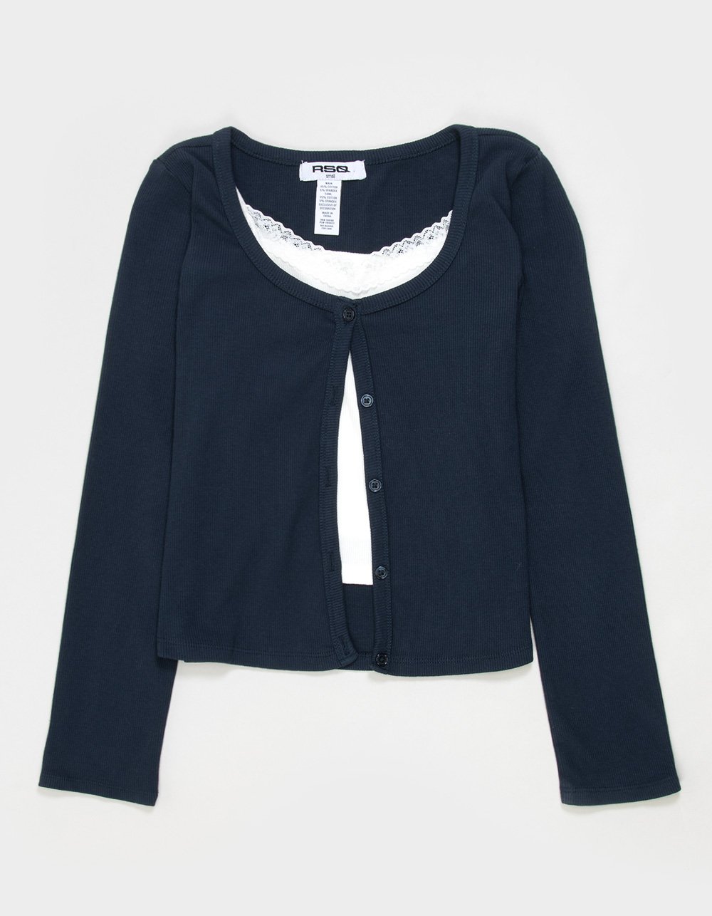RSQ Girls Button Front Long Sleeve 2fer Top - NAVY COMBO