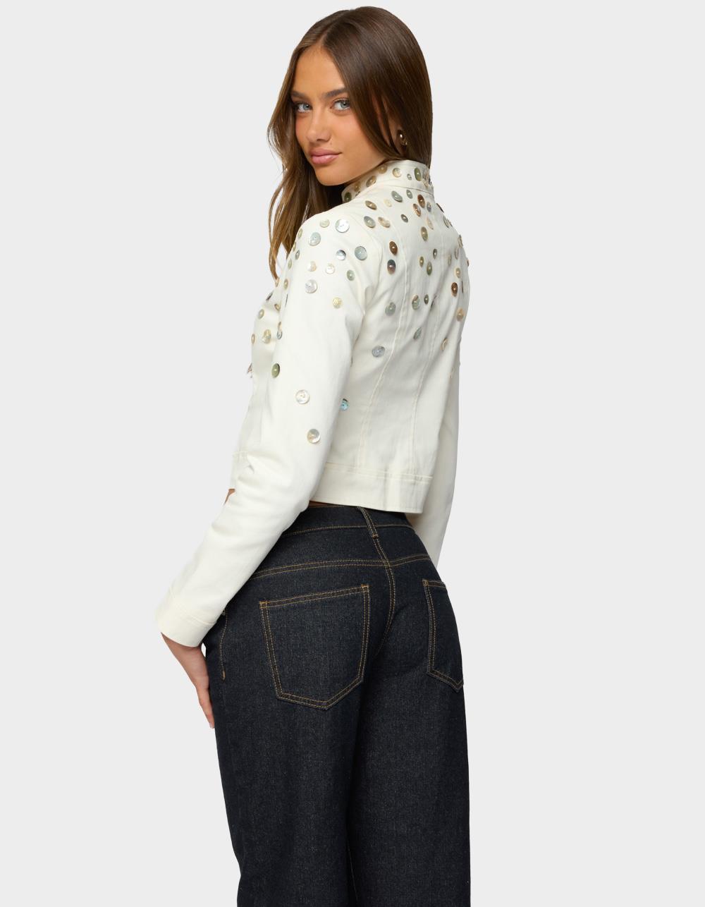 EDIKTED Elira Iridescent Fitted Jacket - BEIGE