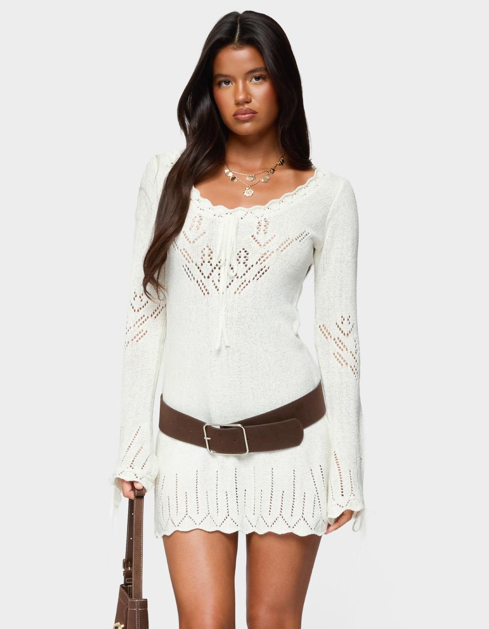 EDIKTED Shaia Pointelle Knit Mini Dress - BEIGE