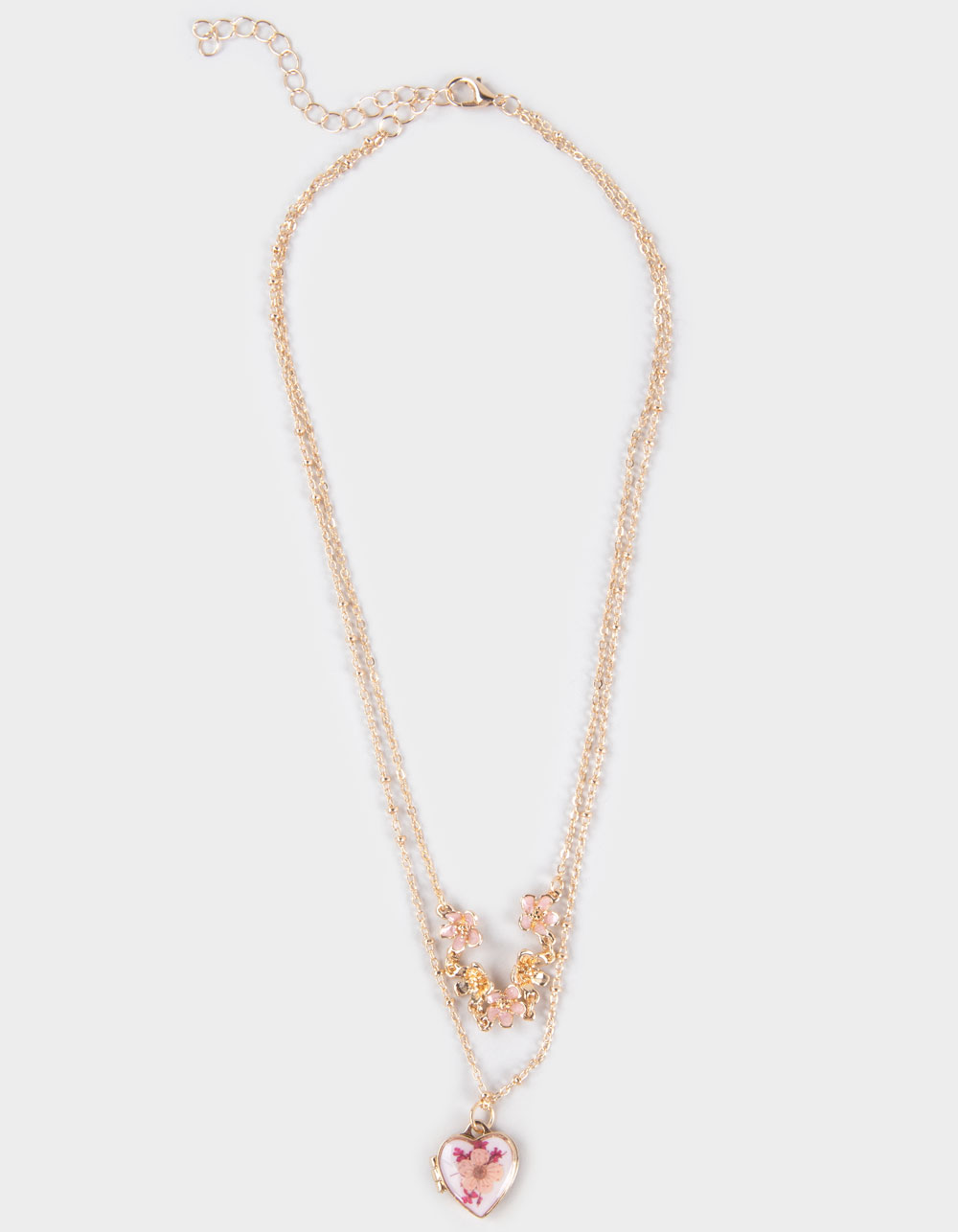 FULL TILT Heart Locket Floral Layered Necklace - GOLD