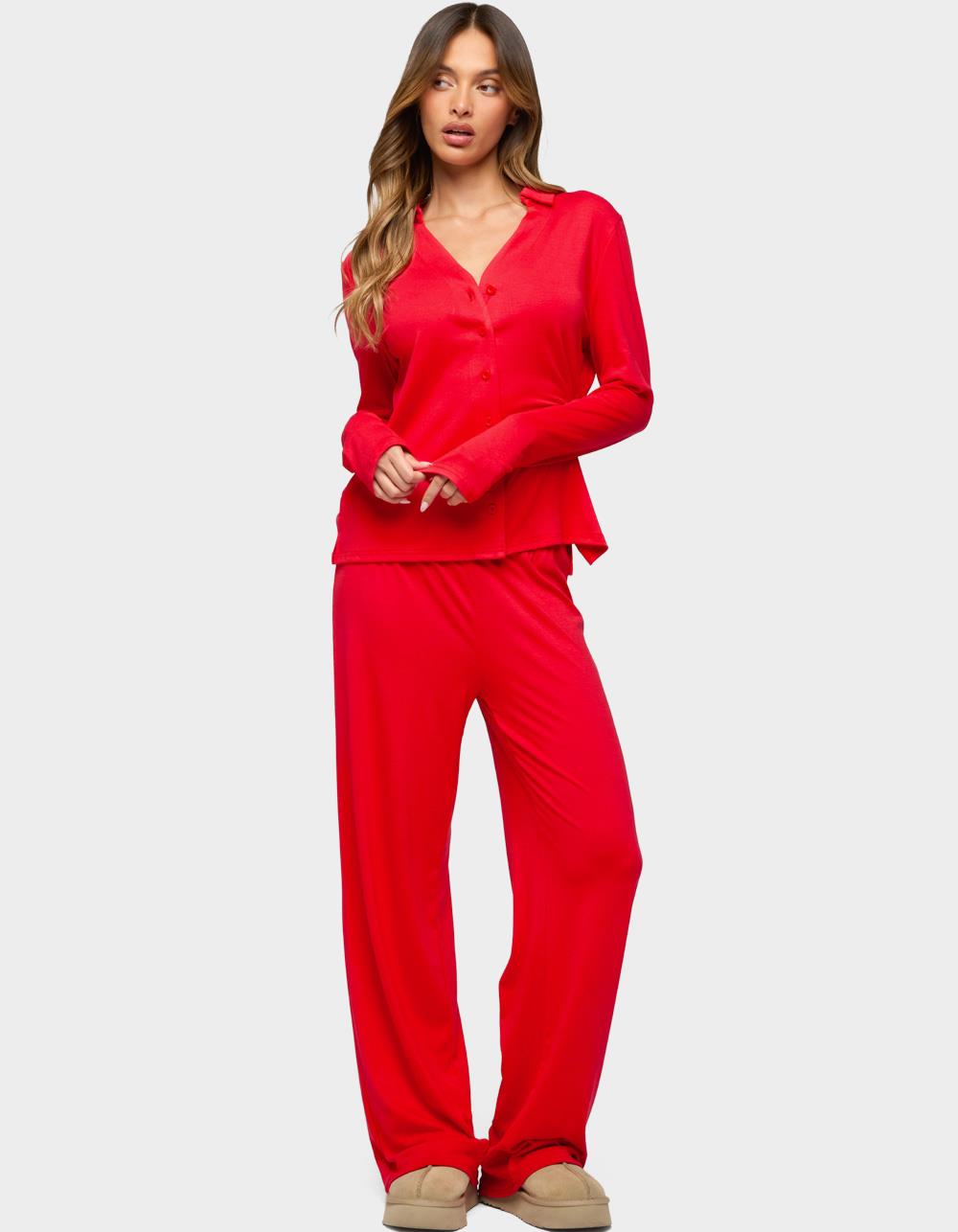 EDIKTED Justina Button Up Top - RED