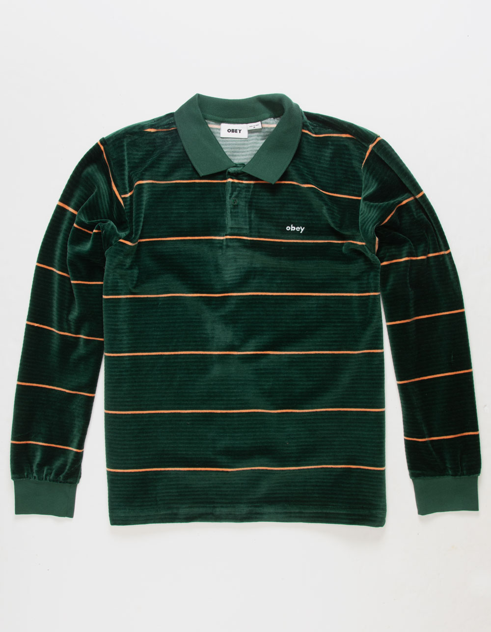 OBEY Fete Velour Stripe Mens Polo Shirt FOREST Tillys
