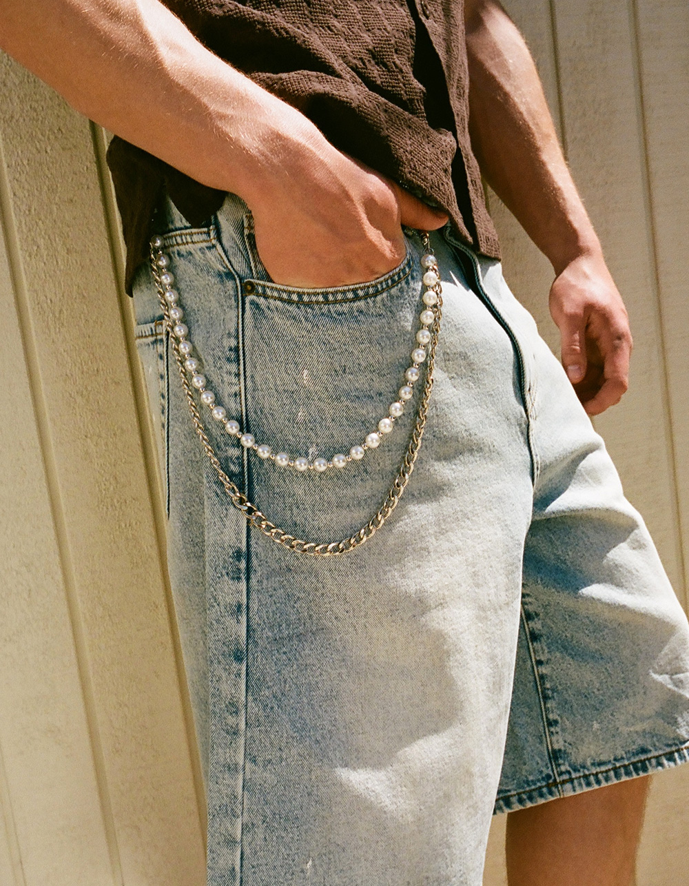 RSQ Pearled Wallet Chain - SILVER