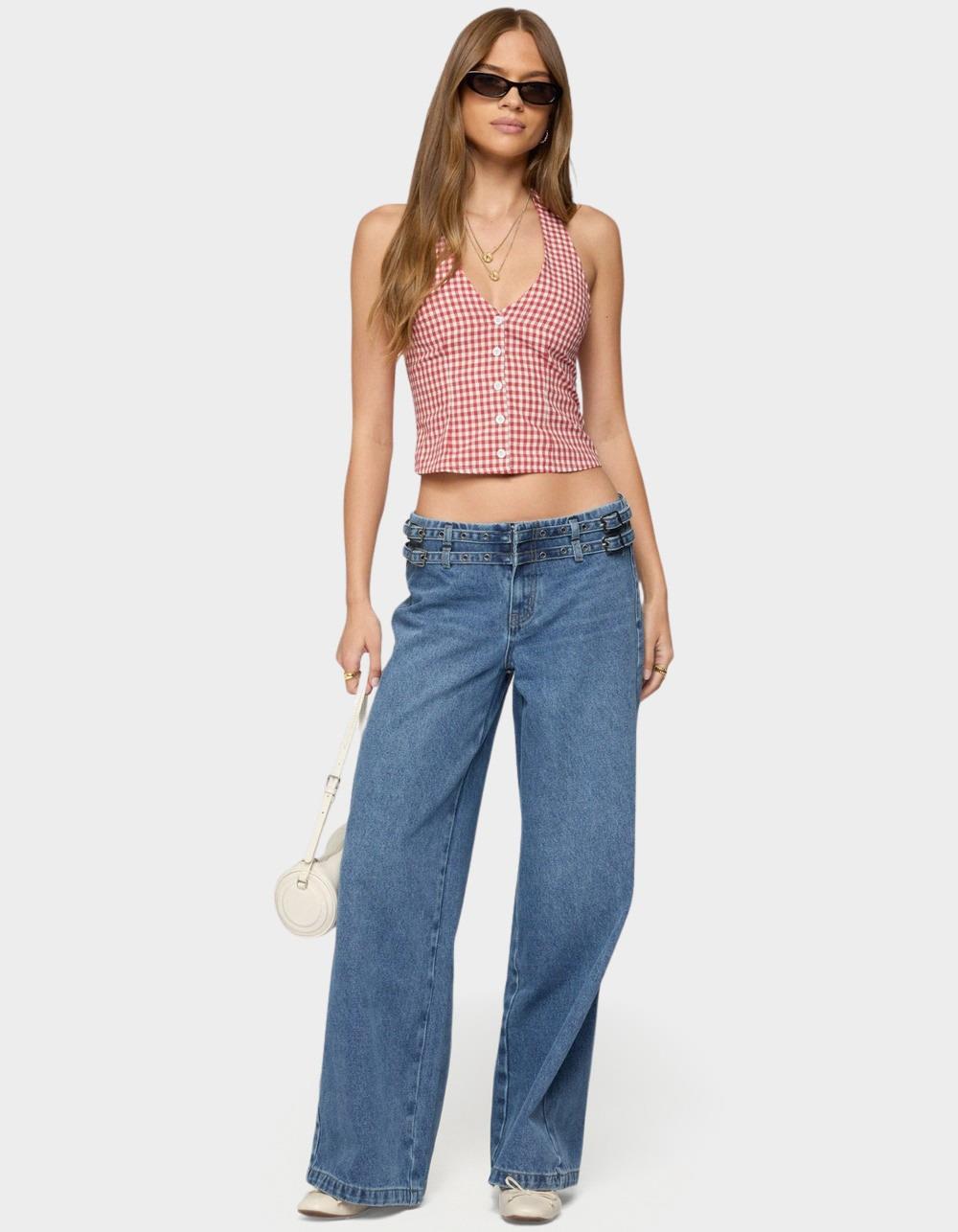 EDIKTED Evan Gingham Button Up Halter Top