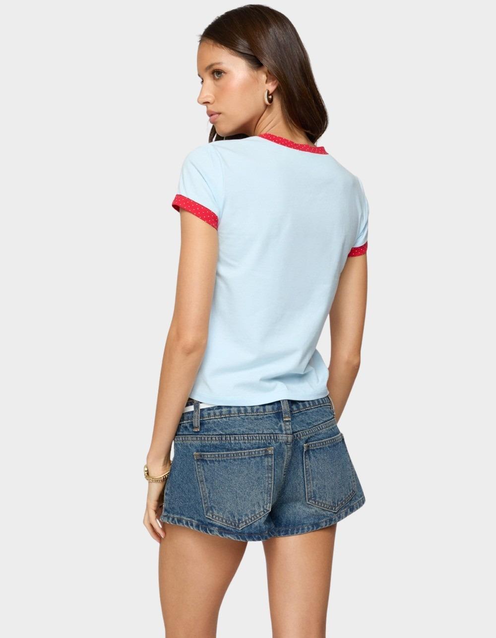 EDIKTED Eighty Polka Dot Contrast Tee - LIGHT BLUE