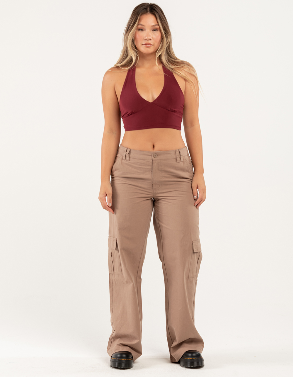 RSQ Womens Solid Halter Top - BURGUNDY