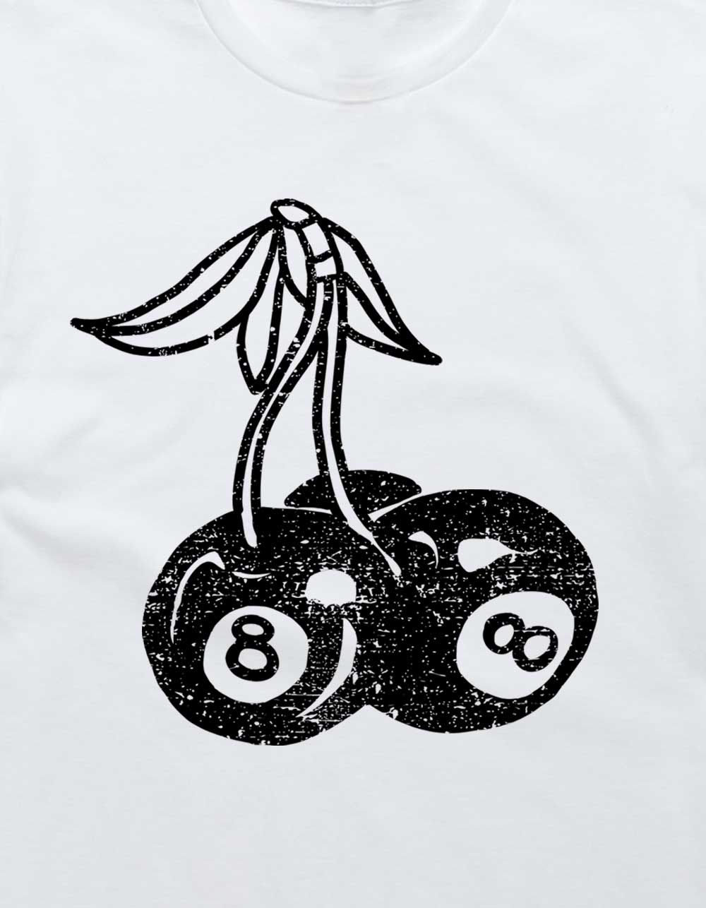 CHERRIES 8 Ball Distressed Unisex Tee - WHITE