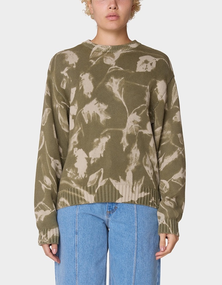 OBEY Leaves Womens Sweater - DK GREEN