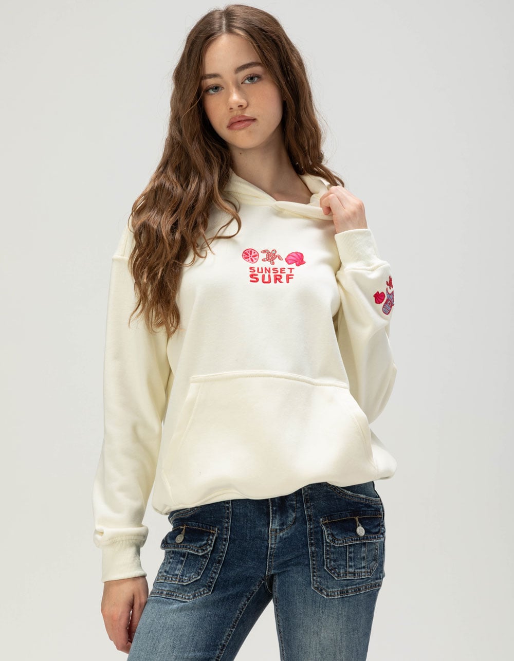 SUNSET SURF Whale Shark Womens Hoodie - CREAM