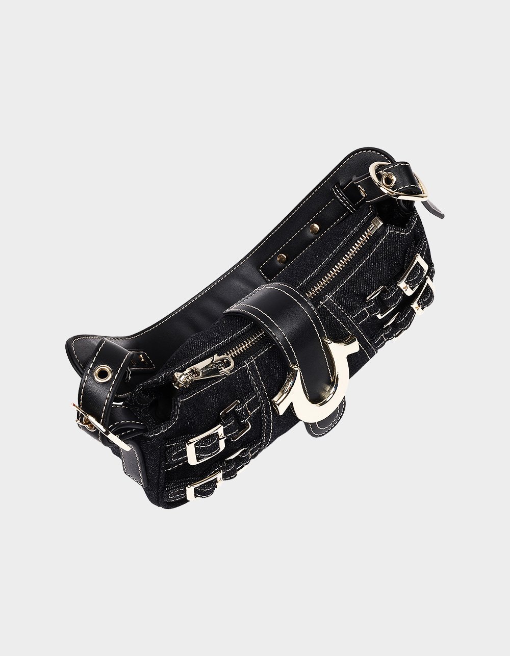 TRUE RELIGION Multi-Strap Denim Shoulder Bag - BLACK