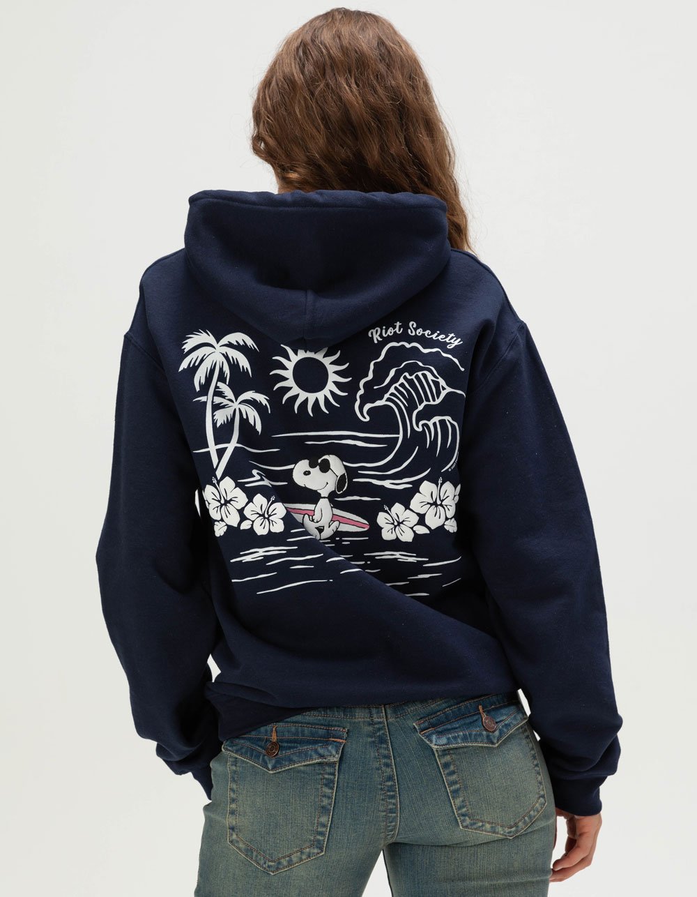 RIOT SOCIETY x Peanuts Surf Snoopy Womens Hoodie - NAVY