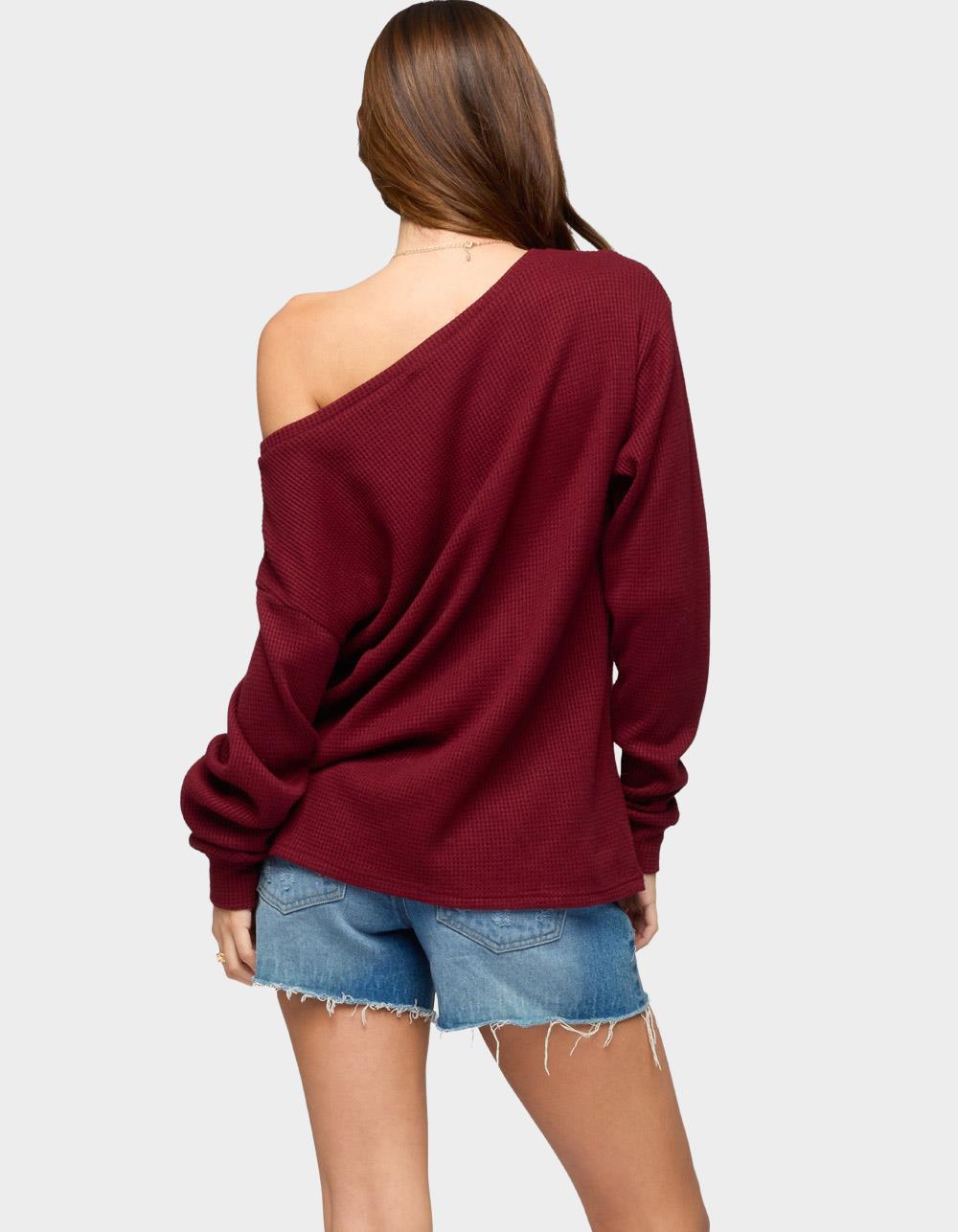 EDIKTED Damari Off Shoulder Oversized Waffle Top