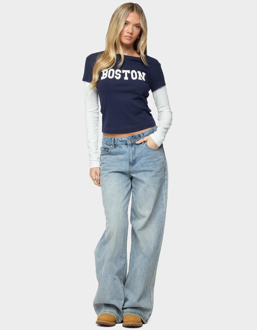 EDIKTED Boston Layered Long Sleeve Tee - NAVY