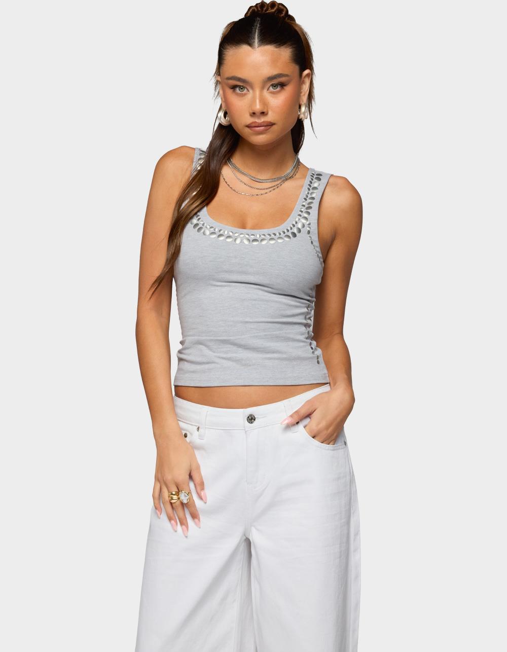 EDIKTED Studded Built Bra Tank Top - GRAY
