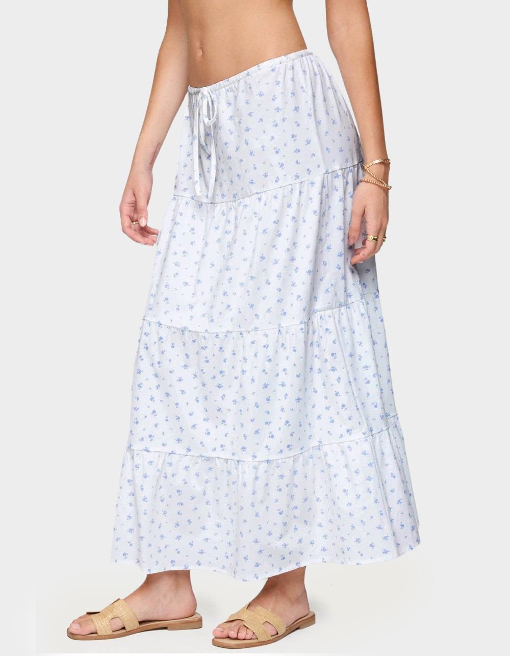 EDIKTED Charley Floral Tiered Maxi Skirt - WHITE