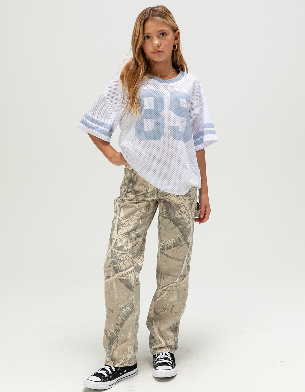 FULL TILT 85 Stripe Girls Mesh Tee - WHITE