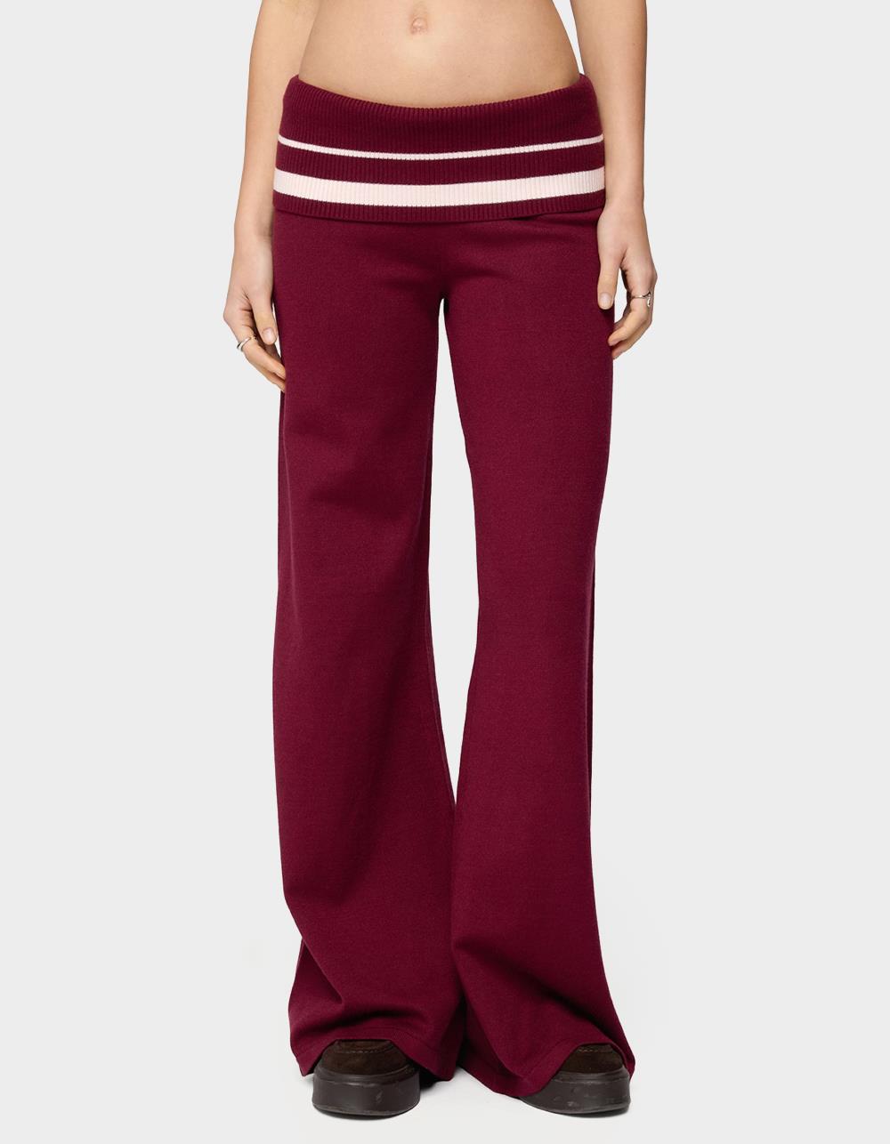 EDIKTED Kaliya Stripey Foldover Knit Pants - DK RED