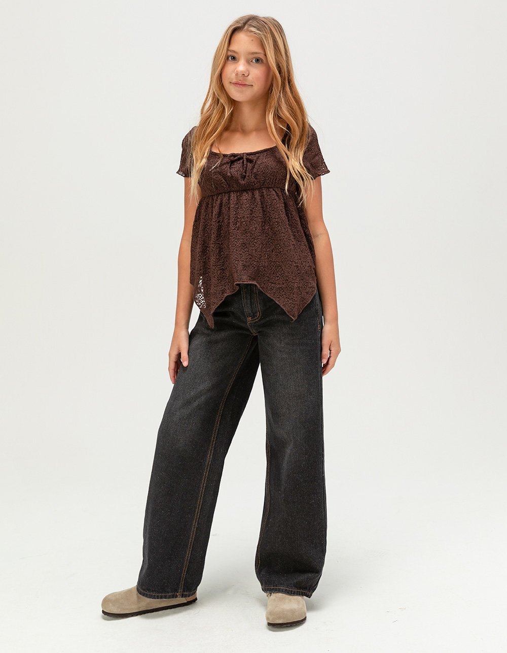 RSQ Girls Low Rise Wide Leg Jeans - WASHED BLACK