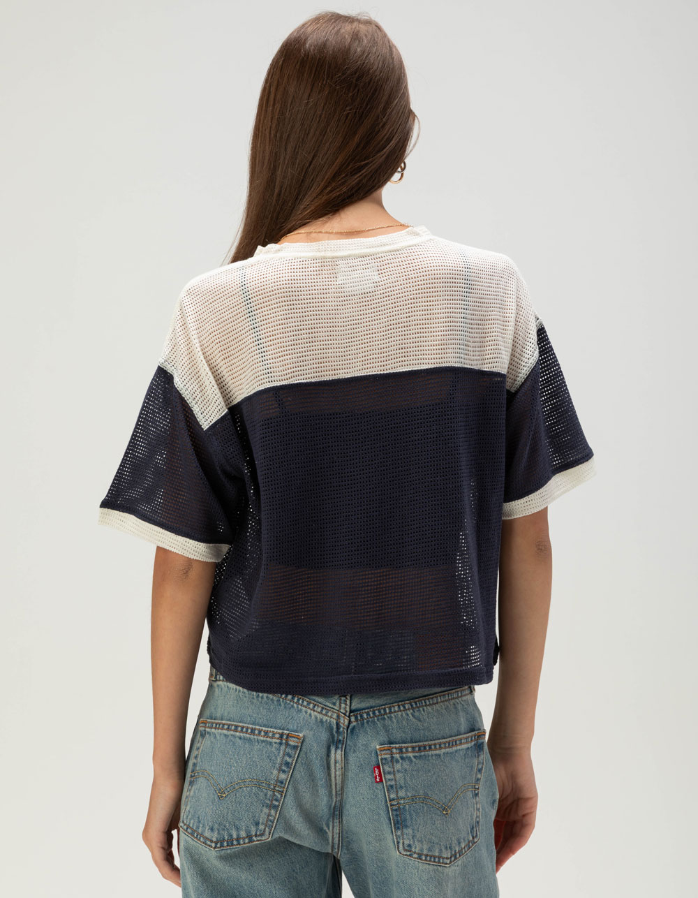 BRIXTON Varsity Womens Mesh Top - NAVY/WHITE