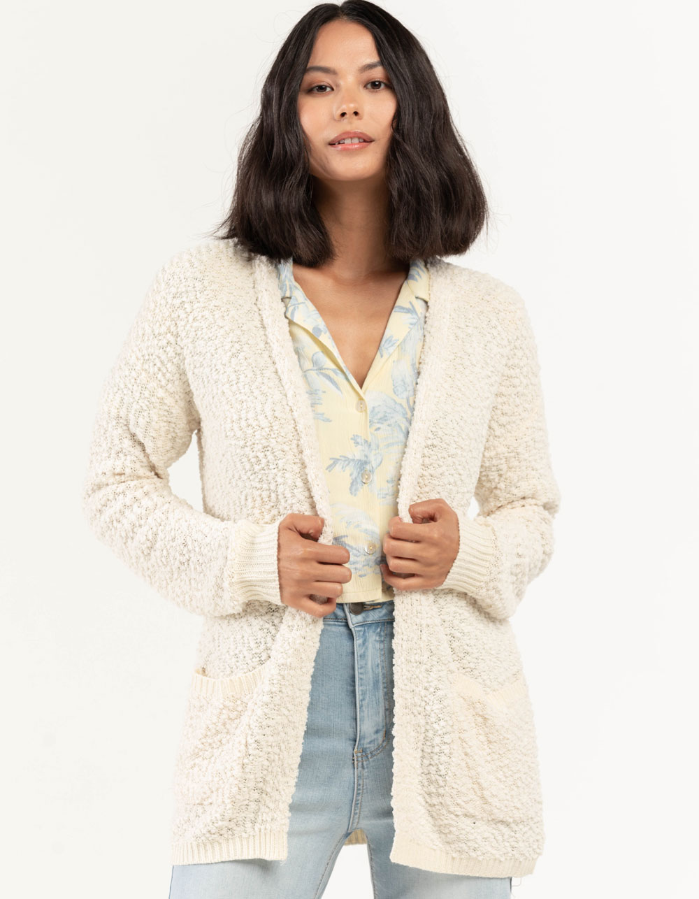 JOLIE & JOY Womens Textured Long Cardigan OFF WHITE Tillys