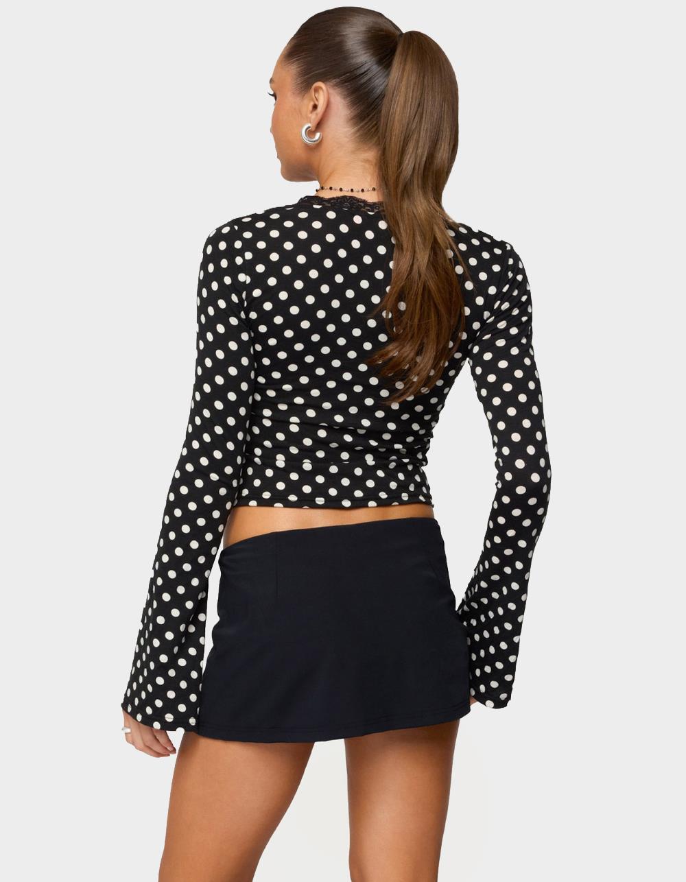 EDIKTED Polka Dot Lacey Plunge Neck Top - BLACK