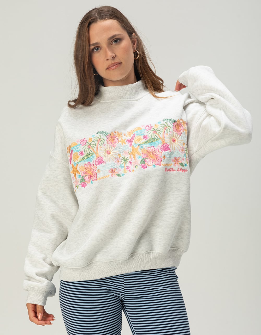 MALIBU SKYYE Womens Mock Neck Sweatshirt - HEATHER GRAY