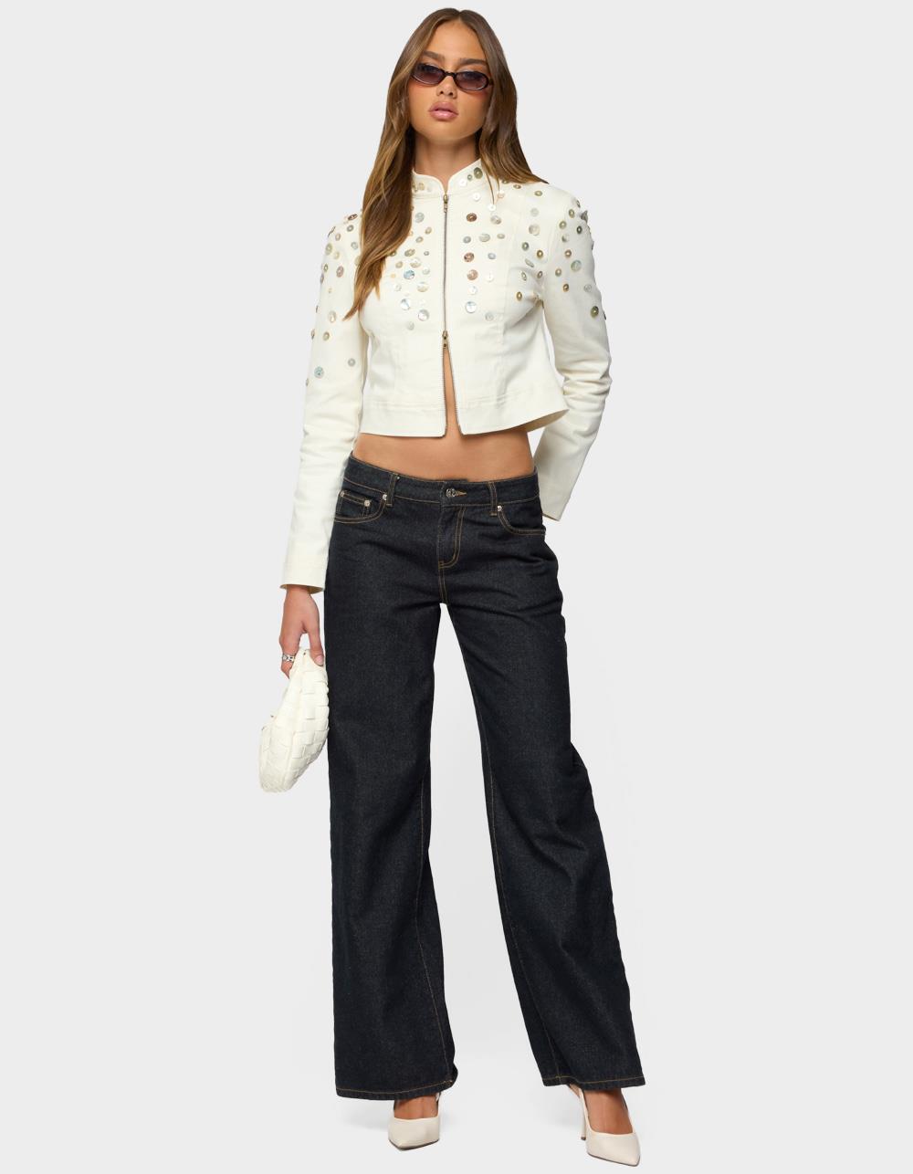 EDIKTED Elira Iridescent Fitted Jacket - BEIGE