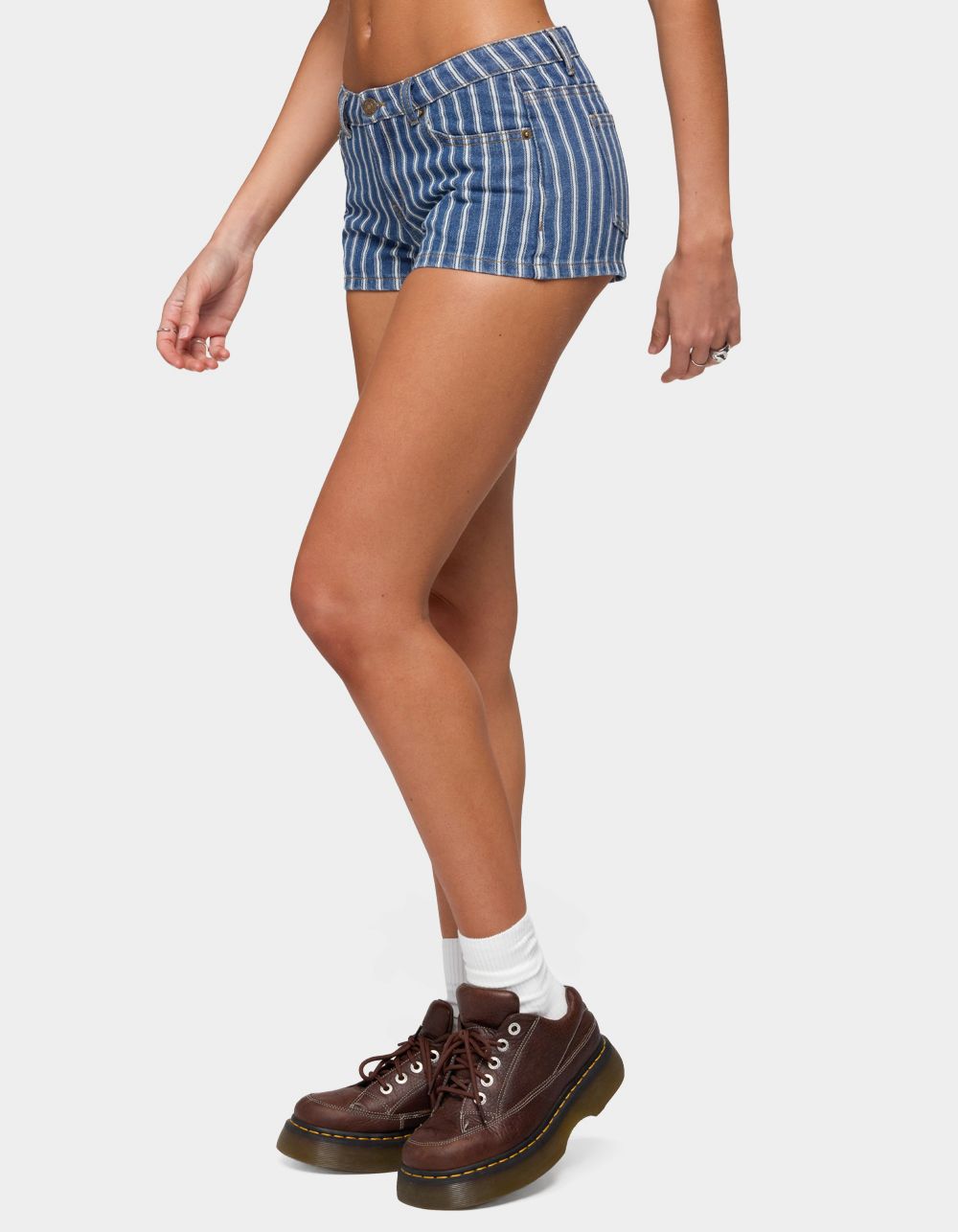 EDIKTED Odie Striped Low Rise Denim Micro Shorts - BLUE