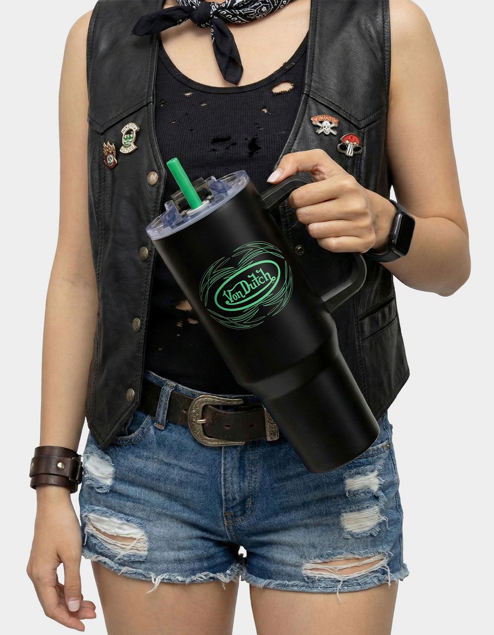 VON DUTCH 40oz Venom Stripe Double Walled Insulated Stainless Steel Tumbler - BLACK