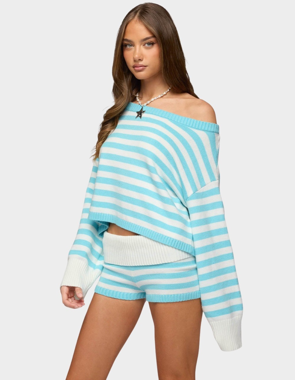 EDIKTED Saphi Striped Oversized Knit Sweater - TURQUOISE