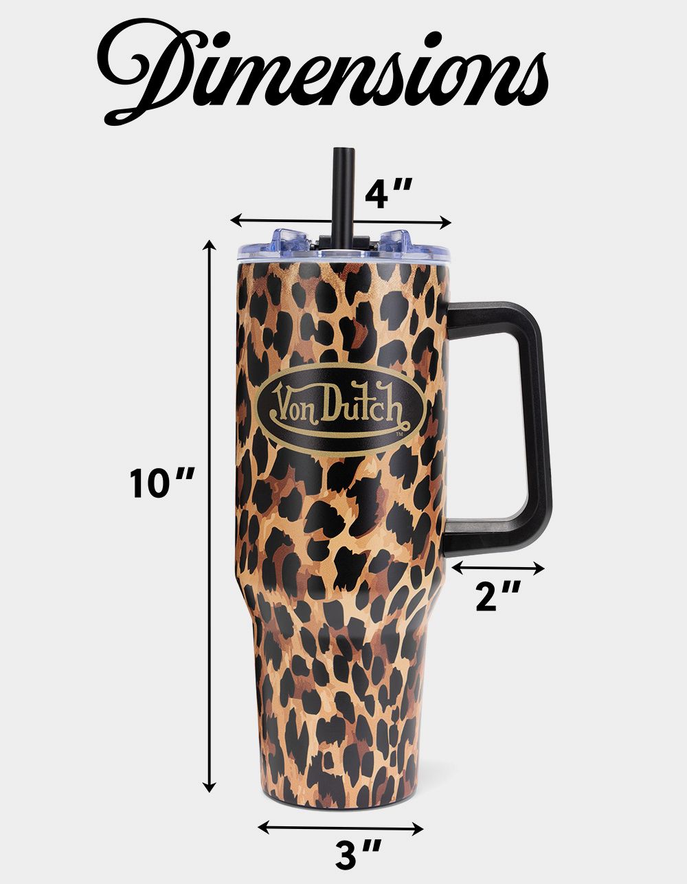 VON DUTCH 40oz Leopard Double Walled Insulated Stainless Steel Tumbler - LEOPARD