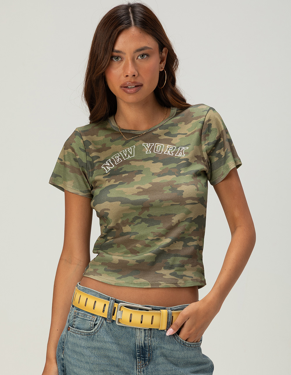 RSQ Womens New York Camo Baby Tee - GREEN