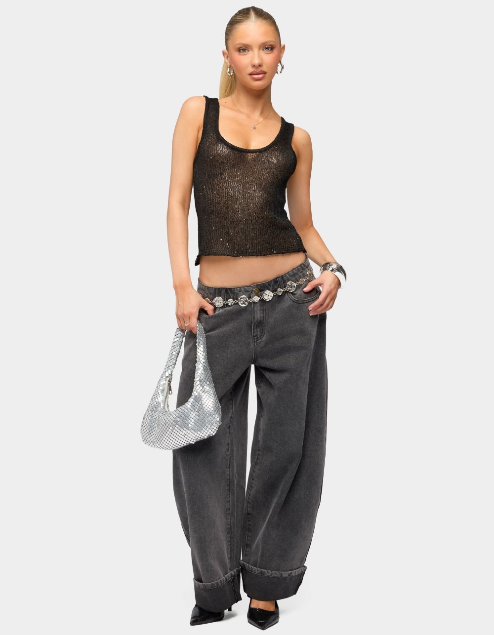 EDIKTED Eleora Sequin Knit Tank Top