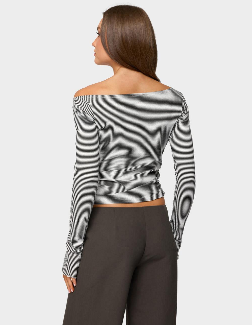 EDIKTED Leyna Striped Off Shoulder Top - BLACK