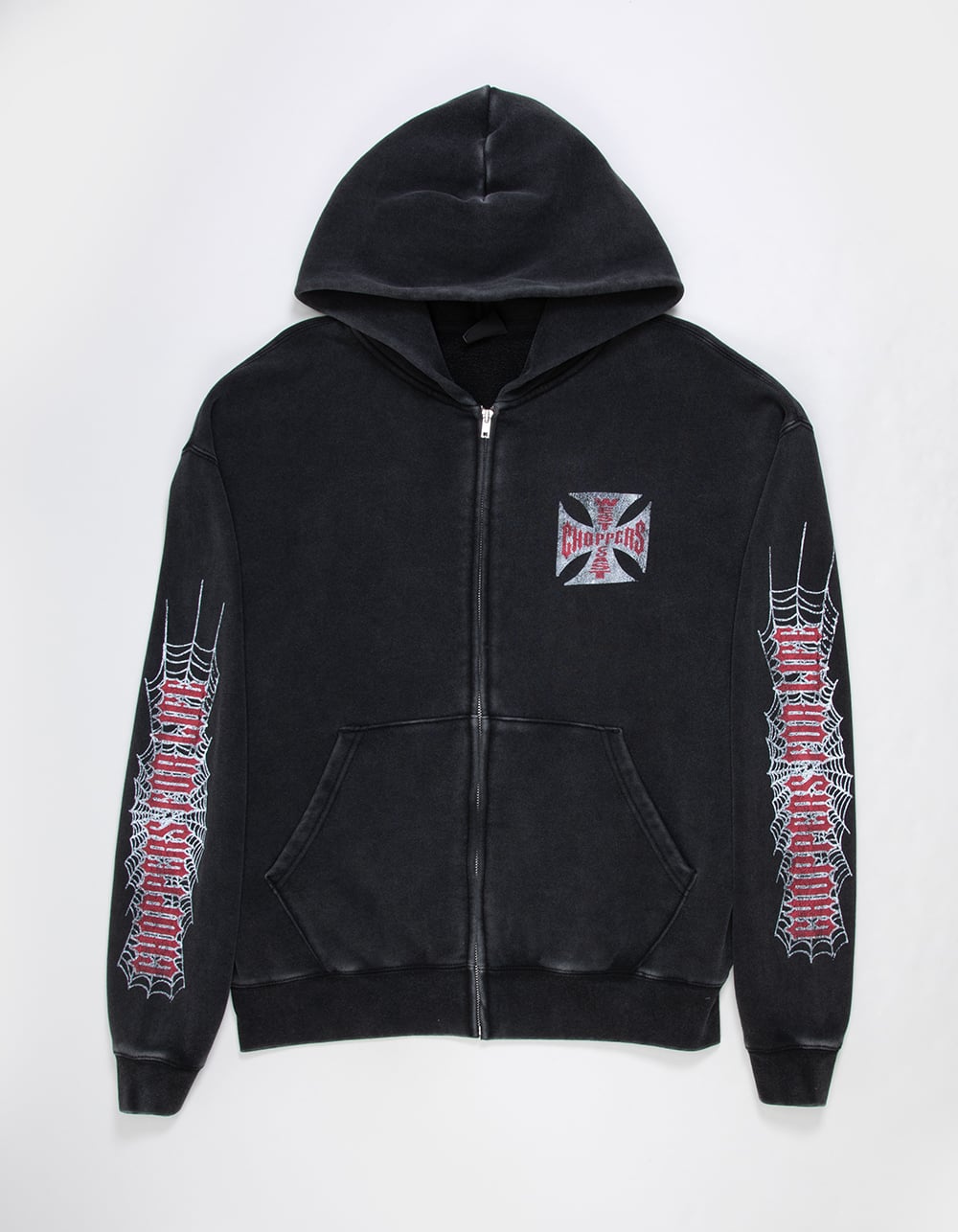 WEST COAST CHOPPERS Crawler Mens Zip-Up Hoodie - WASHED BLACK