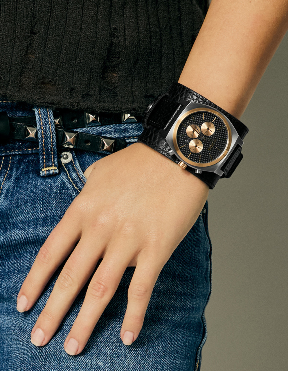 NIXON Time Teller Leather Rocker - BLK/SILVER