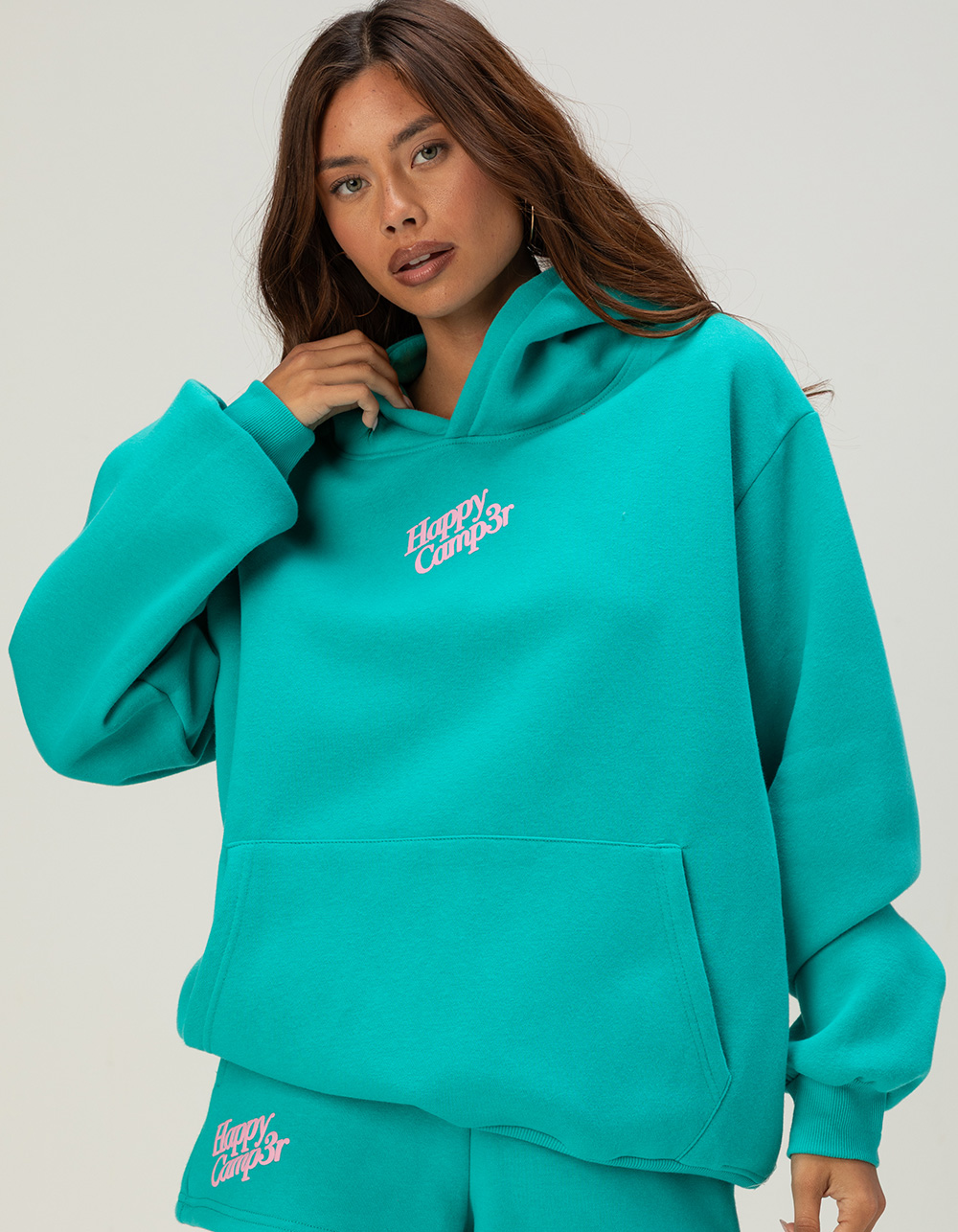 HAPPY CAMP3R Puff Series Core Womens Hoodie - TEAL BLUE