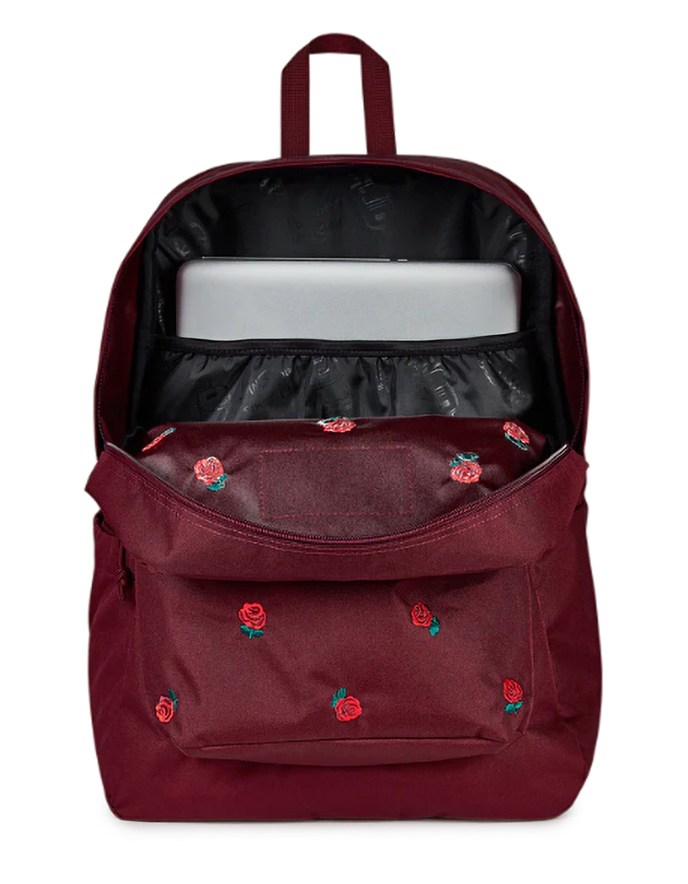 JANSPORT SuperBreak Plus FX Backpack - JUST A ROSE EMBROIDERY CHERRY LACQUER